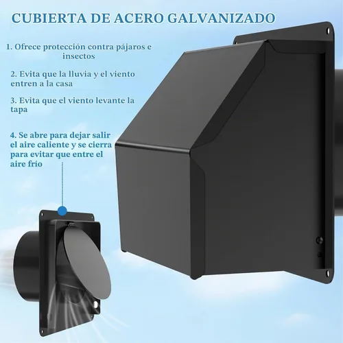 Vista 7 de Cubierta de ventilación de secadora de 4 pulgadas para exteriores, cubierta de ventilación de pared para secadora exterior con solapa acolchada