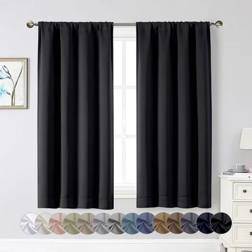 Vista 133 de Cortinas opacas para dormitorio, sala de estar, juego de 2 paneles de 54 pulgadas de largo, cortinas de oscurecimiento de habitación con aislamiento