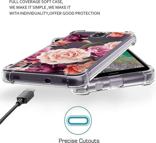 Vista 6 de Osophter Funda transparente para Nokia C01 Plus con protector de pantalla, esquinas reforzadas transparentes de TPU para Nokia C01 Plus (flor morada)
