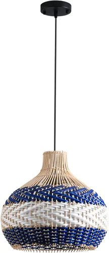 Vista 13 de Lámpara Colgante de Ratán 1 Paquete Candelabro de Cesta de Ratán Sintético Negro Blanco 11.8" Boho Tejido a Mano Ovalado de Mimbre Lámpara Colgante