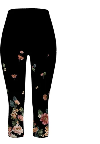 Vista 6 de Featur - Leggings de yoga recortados para mujer, cintura alta, pantalones capri elásticos con costuras de encaje, talla grande, pantalones