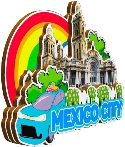Vista 2 de Imán de la Ciudad de México para nevera de madera 3D, monumentos de viaje, coleccionables, recuerdos, decoración hecha a mano -2304