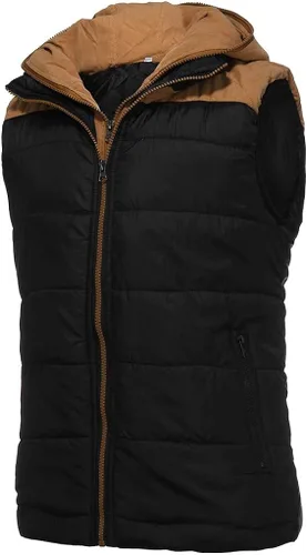 Vista 3 de WENKOMG1 Chaleco acolchado para hombre, cálido chaleco acolchado, liso, cómodo, sin mangas, cómodo y acogedor, con cremallera