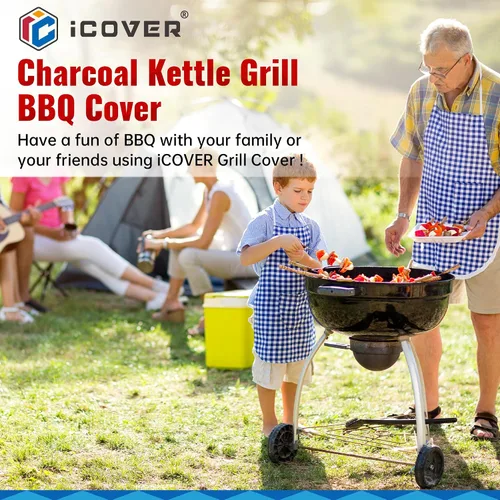 Vista 6 de iCOVER – Funda redonda para parrilla, cubierta de 29" de diámetro x 38" de alto para parrilla de carbón, cubierta impermeable para parrilla