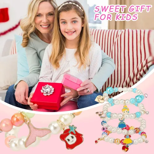 Vista 6 de PinkSheep Bracelets for Kids Girls Pearl Bead Bracelets Teen Jewelry Set Party Favor Costume Princess Pretend Play,Beaded Stretch Charm Bracelet Set