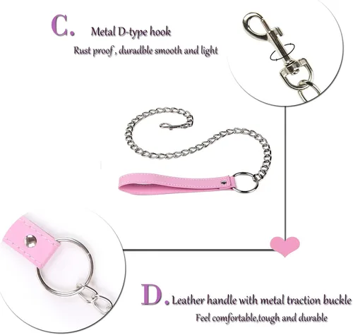 Vista 3 de NouAn Leather Choker Collar with Heart-Shaped Lock Adjustable Size for Women