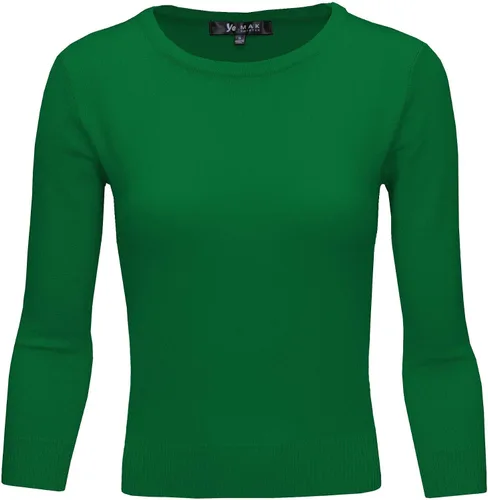 Vista 36 de YEMAK suéter de punto casual básico ligero con cuello redondo y manga 3/4 para mujer A.mk3636 - Negro