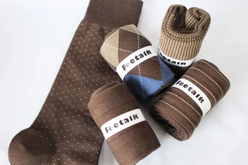 Vista 6 de Feetalk Calcetines de vestir modales para hombre, calcetines de algodón casuales con patrón resistente al olor