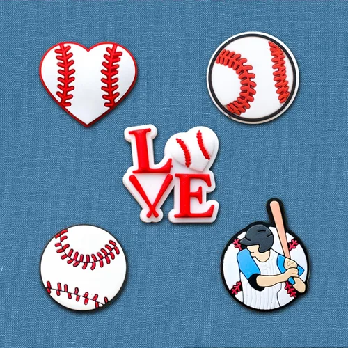Vista 3 de Xaldrichasta Dijes de zapatos de béisbol para zuecos, diferentes sandalias a juego, pulseras, pulseras y dijes de zapatos de pelota deportiva