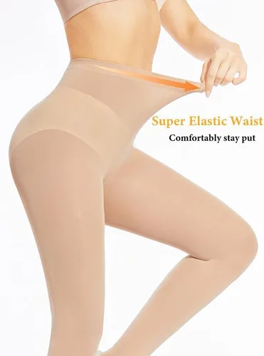 Vista 3 de SIMIYA Medias opacas para mujer, 70 denier, duraderas, elásticas, de cintura alta, color sólido, con pies
