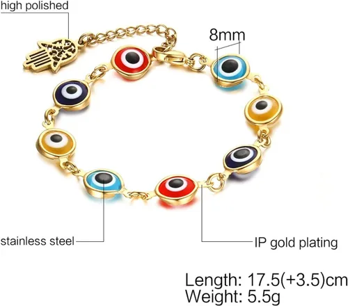 Vista 4 de Blowin Pulsera de acero inoxidable multicolor contra el mal de ojo pulsera de mano de Fátima Hamsa pulseras con encanto, Acero inoxidable