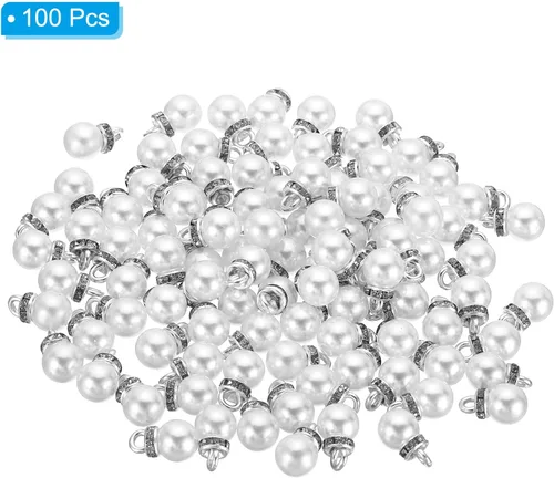 Vista 3 de PATIKIL 100 cuentas de perlas de perlas de imitación con diamantes de imitación DIY para hacer joyas, pulseras y aretes Plateado blanco