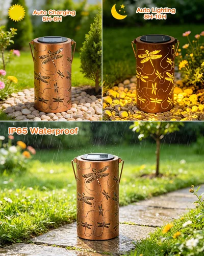 Vista 3 de ANYTALK Faroles Solares de Libélula para Exteriores Impermeables, Regalos de Cumpleaños para Mujeres Mamá Abuela, Luces Solares Colgantes