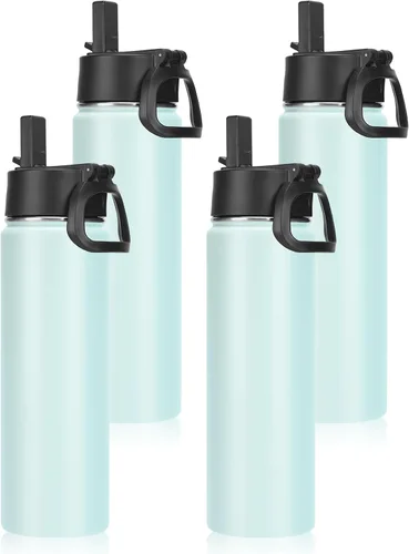 Vista 44 de Neihepal Botellas de agua aisladas de 22 onzas con tapa con popote a prueba de fugas, botella de agua de acero inoxidable de doble pared de boca