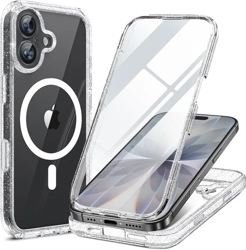 Vista 82 de Miracase - Funda magnética para iPhone 13 Pro Max de 6.7 pulgadas (compatible con MagSafe), transparente, completo, protector de pantalla de vidrio