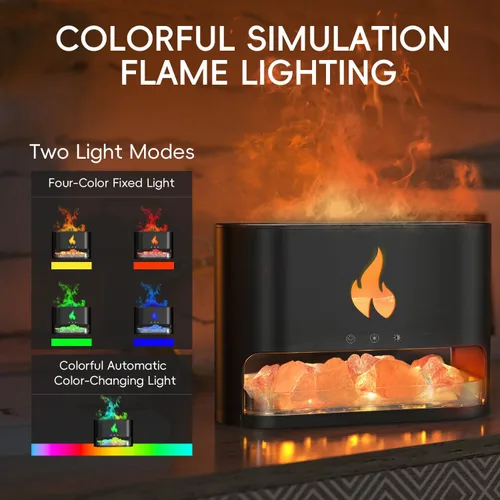 Vista 3 de Yaledi Difusor de Llama de Chimenea, Lámpara de Sal del Himalaya de 250ml de Aceites Esenciales para Aromaterapia, Humidificador Ultrasónico