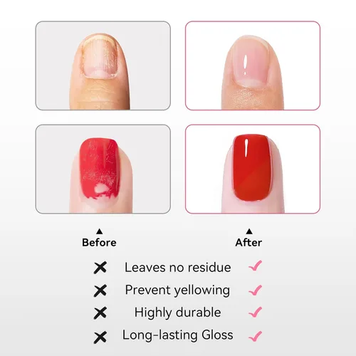 Vista 6 de Capa base y capa superior, esmalte de uñas regular transparente, rico en calcio VE secado rápido al aire fortalecimiento de uñas, sin gel, 2 piezas