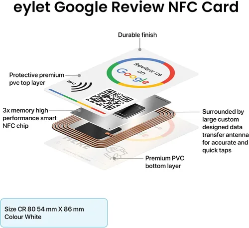 Vista 4 de Tarjeta de revisión de Google v3 de eylet Sin suscripción, grifos NFC más rápidos y código QR para compartir instantáneamente el enlace