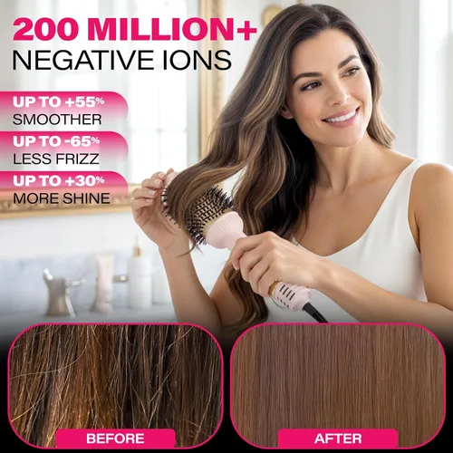 Vista 3 de LUXEE Cepillo secador de pelo de viaje, cepillo de aire caliente de doble voltaje 100-240V, herramienta europea para el cabello, cepillo secador