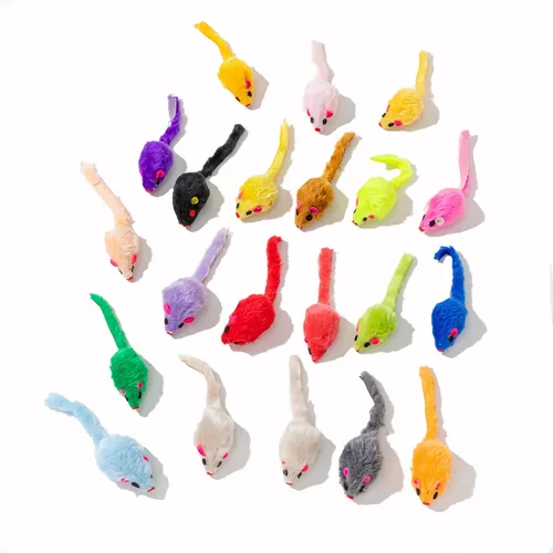 Vista 4 de 12 piezas de juguetes de ratón para gatos, juguetes de ratones de felpa sintética para gatos con cuerpo de plástico, juguetes interactivos de hierba