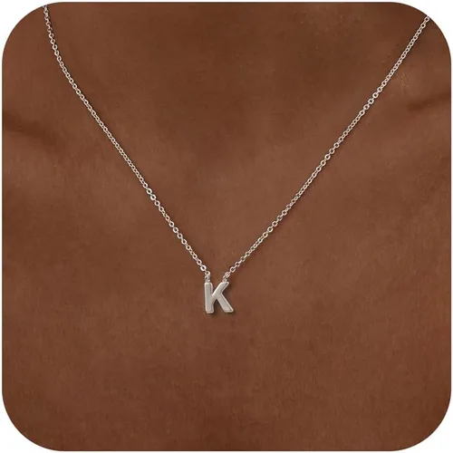 Vista 29 de Collares con iniciales para mujer, delicado collar de letra plateada con nombre personalizado con monograma, collar simple y lindo con inicial