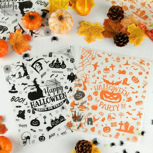 Vista 2 de ASTARON 100 hojas de papel de cera de Halloween para envolver alimentos, envolver dulces, galletas, sándwiches, forro para cesta de comida frita