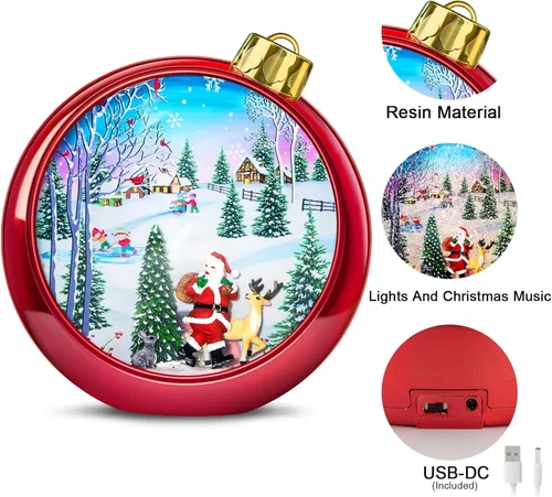 Vista 6 de Gran Bola de Nieve Navideña de Papá Noel con Faro de Luz y 8 Canciones, Bolas de Nieve Grandes Rojas de 8.7" de Navidad para Niños y Adultos