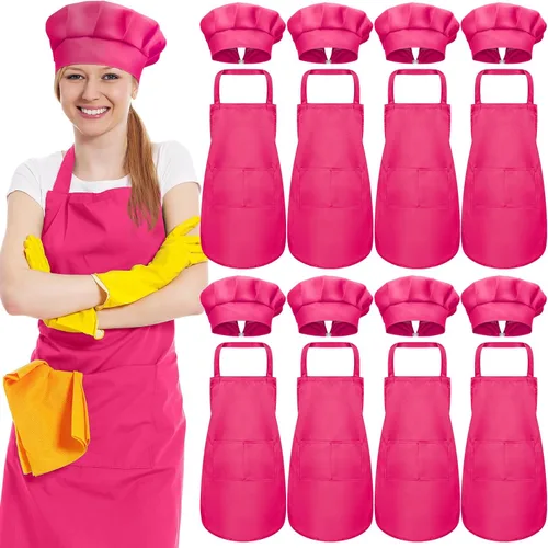 Vista 15 de SATINIOR Juego de 8 delantales de chef, sombrero de chef ajustable y delantal con bolsillos para adultos, mujeres y hombres cocineros