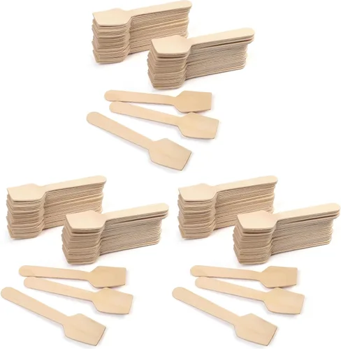 Vista 17 de LotFancy Mini Cucharas de Madera, Paquete de 100, 4 Pulgadas de Largo, Cucharas Desechables de Degustación y Muestreo, Cucharas Degustadoras