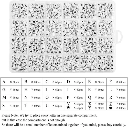 Vista 3 de 1620 cuentas de letras de la A a la Z, cuentas del alfabeto clasificadas de 0.27 x 0.157 pulgadas y juego de cuentas de letras acrílicas blancas