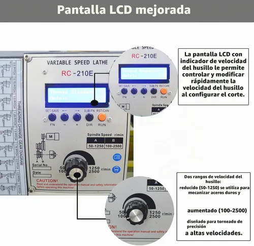 Vista 3 de INTSUPERMAI Mini torno de metal de 8 x 16 pulgadas / torno de sobremesa métrico electrónico sin engranajes automático cambio de métrico/pulgadas