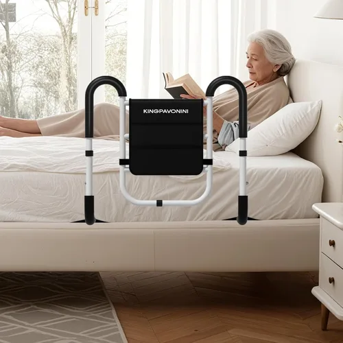Vista 7 de KingPavonini Rieles de cama para adultos mayores, seguridad aprobados por ASTM, 2026 con asas dobles ergonómicas en U y 4 barras reforzadas, rieles