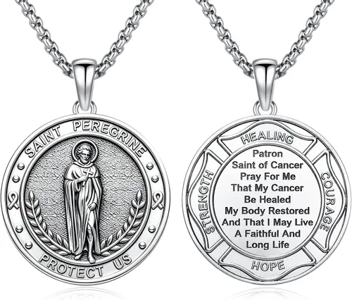 Vista 36 de Collar con colgante de amuleto de medalla de San de plata 10A-St Michael Oval