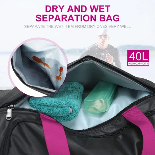 Vista 3 de Sports Gym BagINOXTO Travel Duffel Bag with Dry Wet Pocket And Shoe CompartmentFor Women and Men40L Fitness Waterproof Weekender Bag For Swim Sports