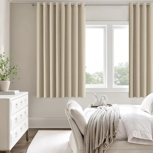 Vista 129 de ChrisDowa Cortinas 100% Opacas de Abedul Sólido de 45 Pulgadas de Largo, 2 Paneles para Dormitorio y Sala de Estar, Estilo Granja Oscurecedoras