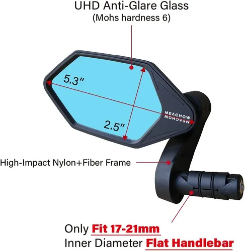 Vista 3 de Nuevo Espejo de Bicicleta con Extremo de Barra, Lente de Vidrio de Grado Automotriz Crystal UHD para Bicicleta Eléctrica, Resistente a Arañazos Lado