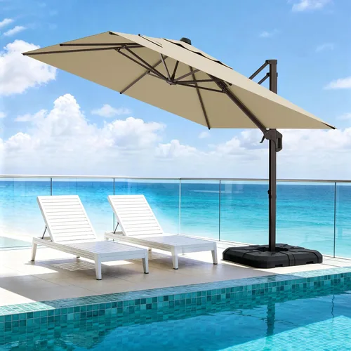 Vista 38 de Sombrilla de 10 x 13 pies para exteriores, sombrilla grande rectangular con viga voladiza, resistente, con rotación de 360°, sombrilla con Beige