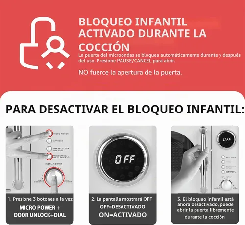 Vista 6 de Nostalgia Horno microondas para encimera con interior fácil de limpiar, microondas retro con pantalla LED y bloqueo para niños, horno compacto