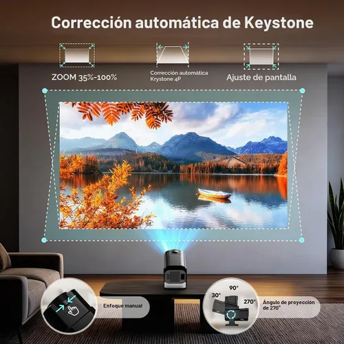 Vista 6 de Mini proyector con WiFi y soporte Bluetooth 4K y proyector inteligente Negro