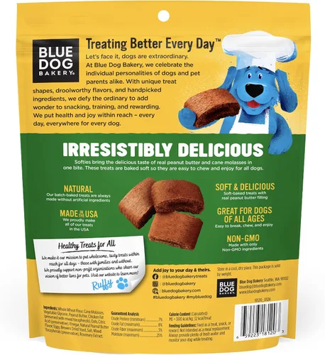 Vista 3 de Blue Dog Bakery Golosinas naturales para perros, Softies, sabor a mantequilla de maní, bolsa de 16.2 onzas, 6 bolsas