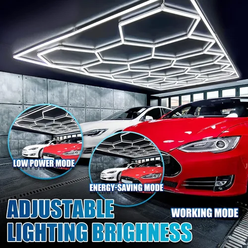 Vista 2 de Luces LED hexagonales de garaje, 6500 K regulables, brillo ajustable, luces hexagonales de gimnasio para coche/lavado de autos
