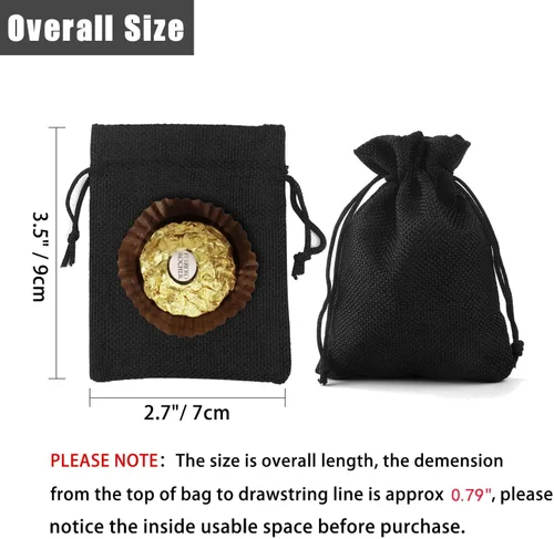 Vista 4 de 50 bolsas de regalo de arpillera con cordón de 2.7 x 3.5 pulgadas, bolsas de yute para joyas, bolsas de lino, Halloween, bodas, fiestas, bolsas