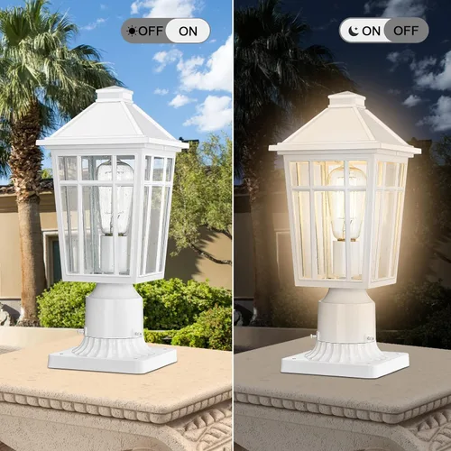 Vista 4 de Darkaway Lámpara de poste para exteriores, carcasa de aluminio impermeable con vidrio, iluminación de cubierta de poste de valla para jardín, patio