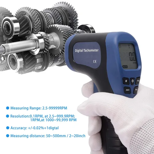 Vista 4 de EHDIS Tacómetro digital LCD para fotos sin contacto, medidor de rpm, medidor de velocidad del motor, estilo pistola, incluye 10 cintas reflectantes