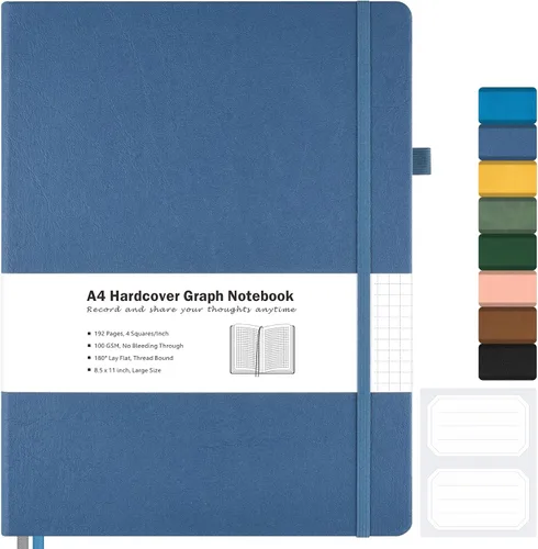Vista 20 de Cuaderno de papel cuadriculado, cuaderno de tapa dura de 8.5 x 11, cuaderno de cuadrícula para mujeres, hombres, diarios grandes de cuero