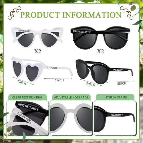 Vista 2 de Dunzy Juego de 4 gafas de sol de seguridad con portador de anillos y gafas de sol para niña de las flores, portador de anillos de boda y regalos