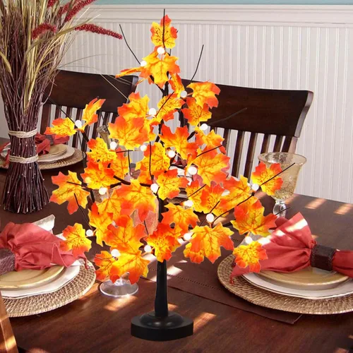 Vista 9 de Lámpara LED de árbol de arce de 24 pulgadas, luces blancas cálidas con 8 modos de iluminación, funciona con batería, alimentada por USB, árbol