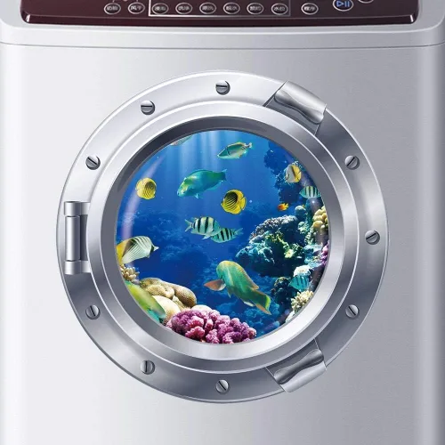 Vista 3 de DNVEN Calcomanías de pared de ojo de buey tropical, mar azul profundo bajo el mar, calcomanías decorativas para despegar y pegar, murales