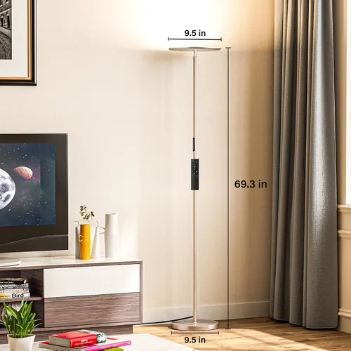 Vista 2 de Lámpara de pie LED con mando a distancia, 36 W/3000-5000 K, control táctil, totalmente regulable, brillo ajustable, 69 pulgadas, arena dorada