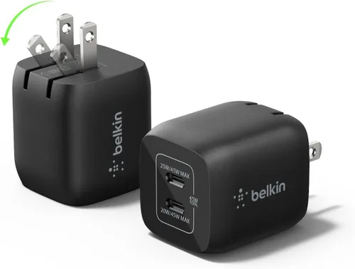 Vista 9 de [Usado] Belkin Bloque de cargador USB C dual de 45 W, PD3.0 con GaN - Carga súper rápida - Samsung Galaxy S25, Apple iPhone 17, Air, Pro, Pro Max